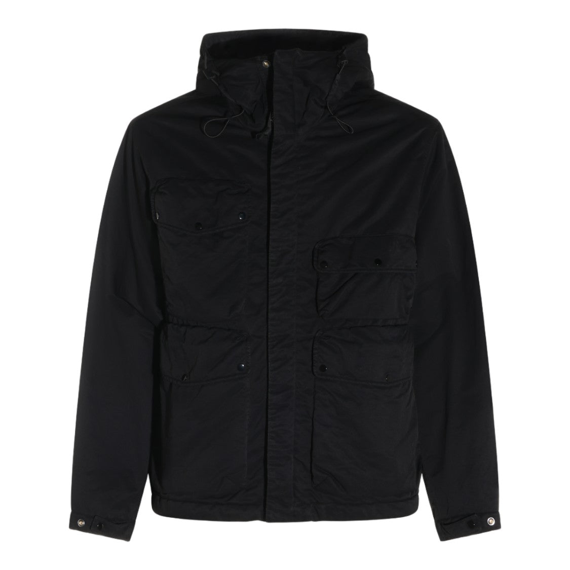 C.P. Company Solid Black High Collar Jacket With Concealed Zip Closure