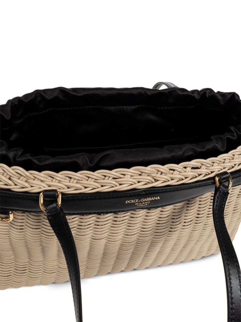 Dolce & Gabbana Woven Structured Handbag With Black Leather Accents