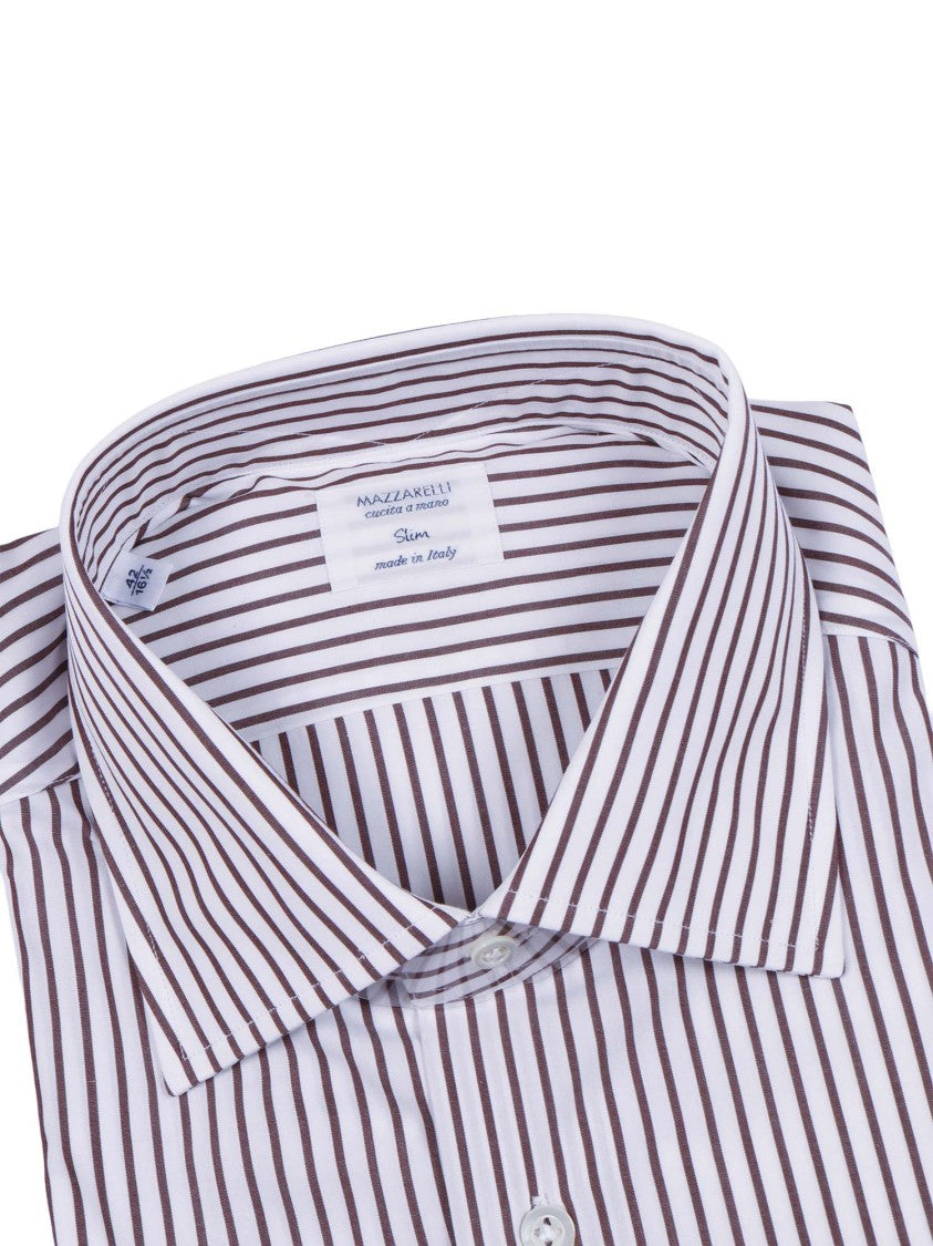Mazzarelli Camicie Brown Striped Vertical Fit Shirt