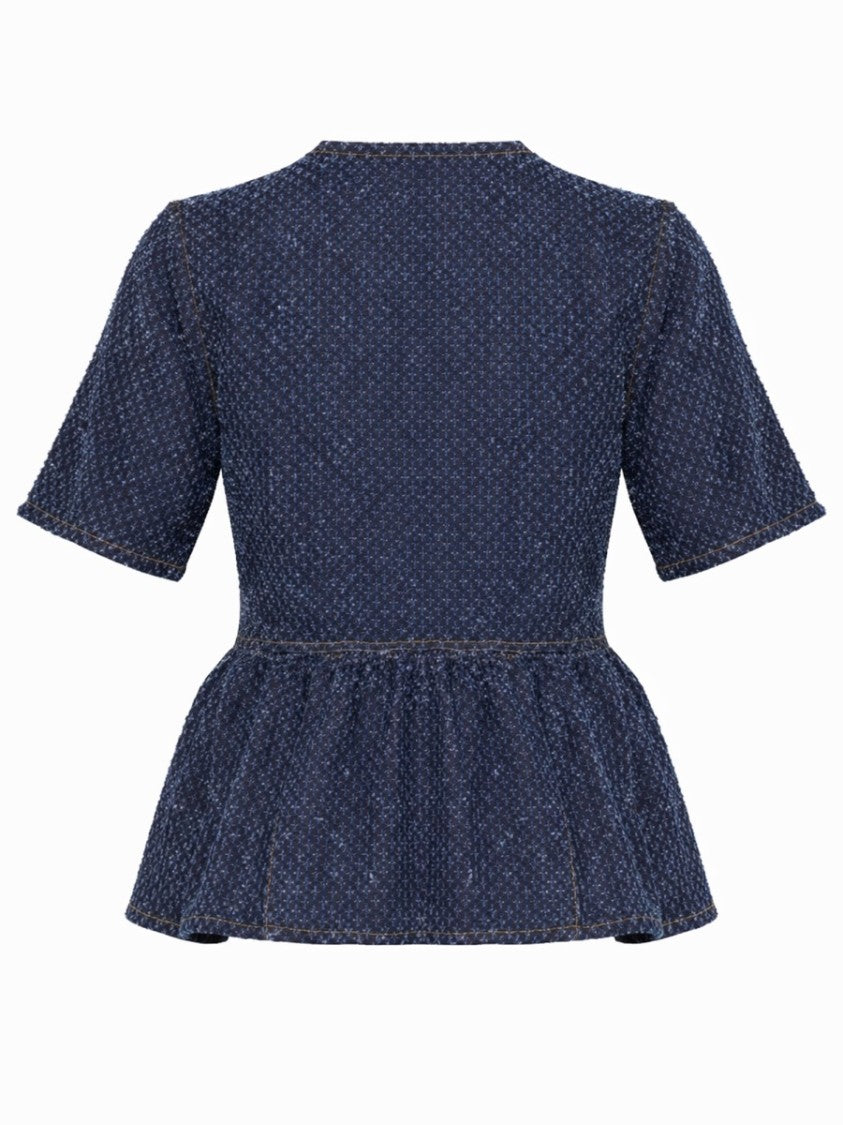 Ganni Neutral Peplum Bow Ties Organic Blouse