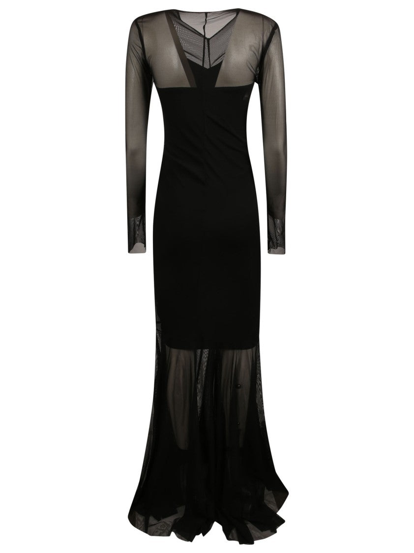 Norma Kamali V-Neck Shirred Fishtail Long Evening Dress