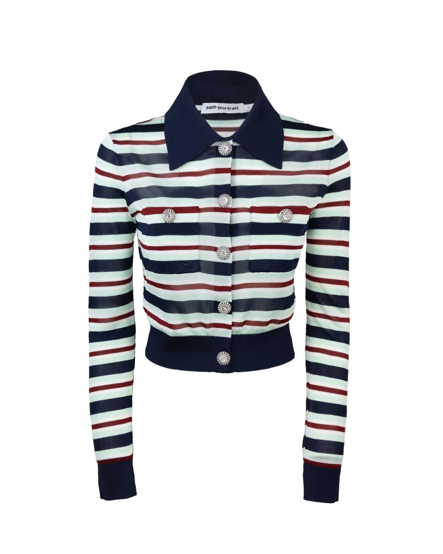 Self-Portrait Navy Striped Viscose Sweater