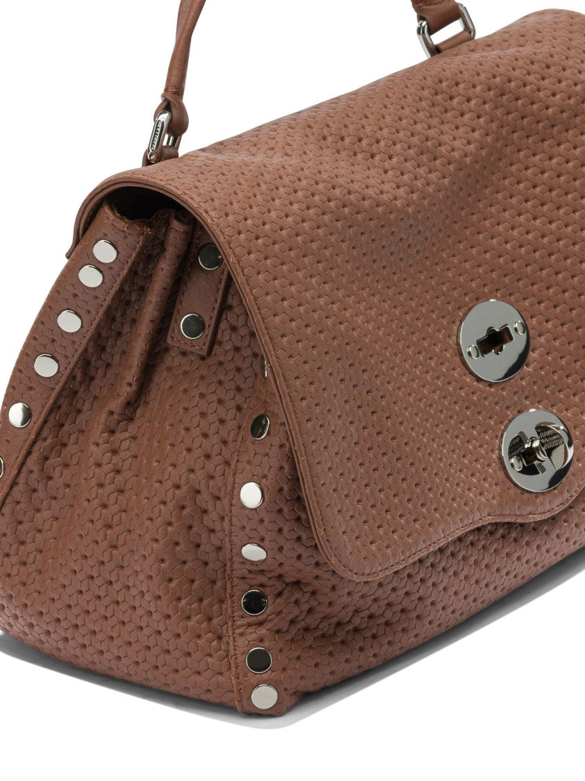 Zanellato Structured Perforated Leather Handbag With Dual Turn-Lock Closure