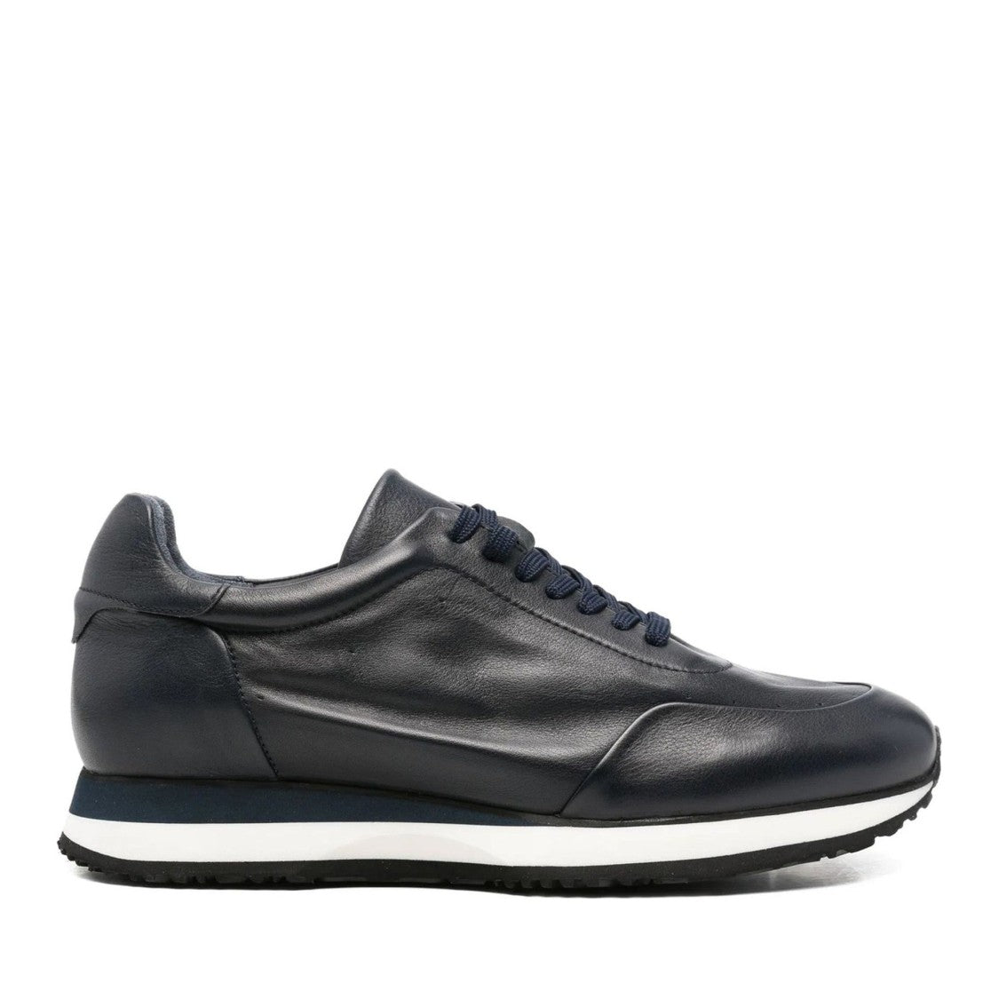 John Harrison Blue Leather Wedge Sneakers