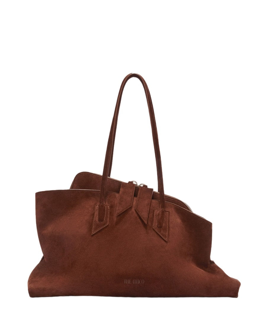 The Attico Medium Brown Suede Shoulder Bag With Tubular Top Handles