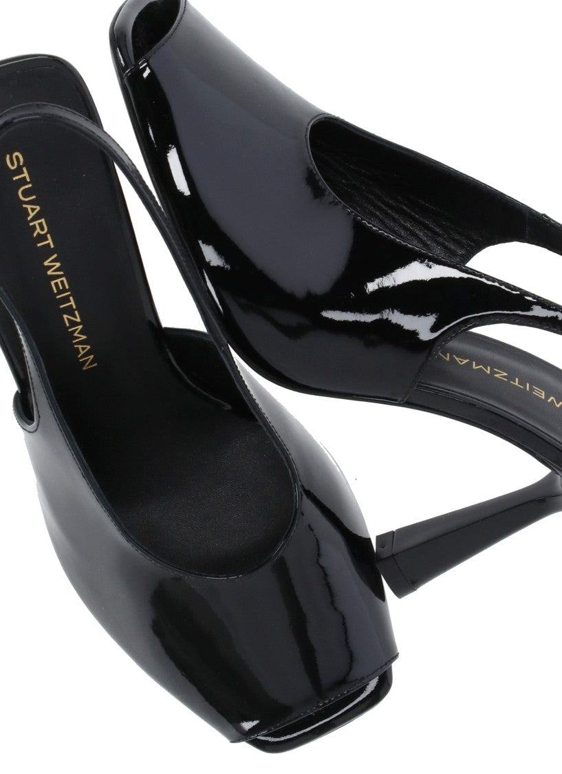 Stuart Weitzman Black Val 85 Polished Leather Slingback