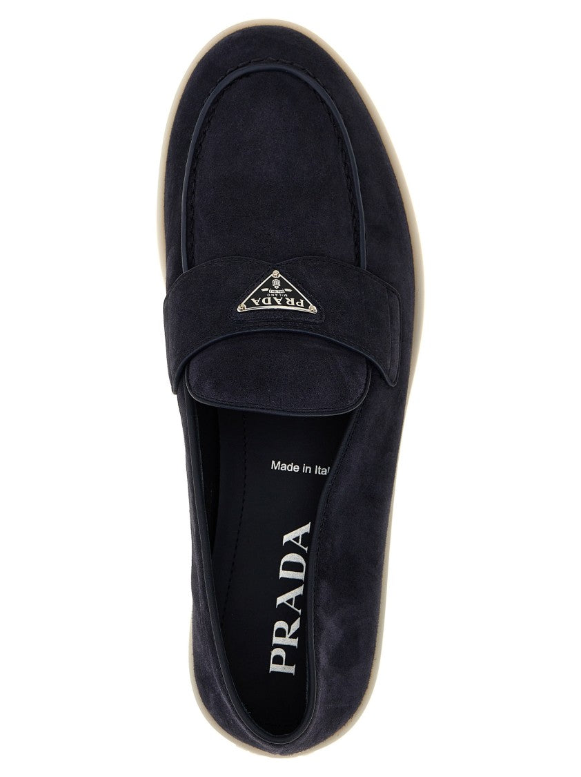 Prada Suede Loafers With Triangle Enamel Logo
