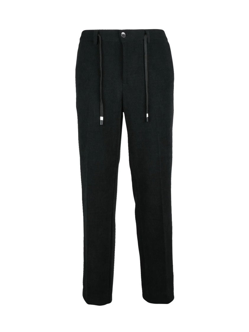 Daniele Alessandrini Slim Fit Black Trousers With Ribbed Texture And Drawstring Waist