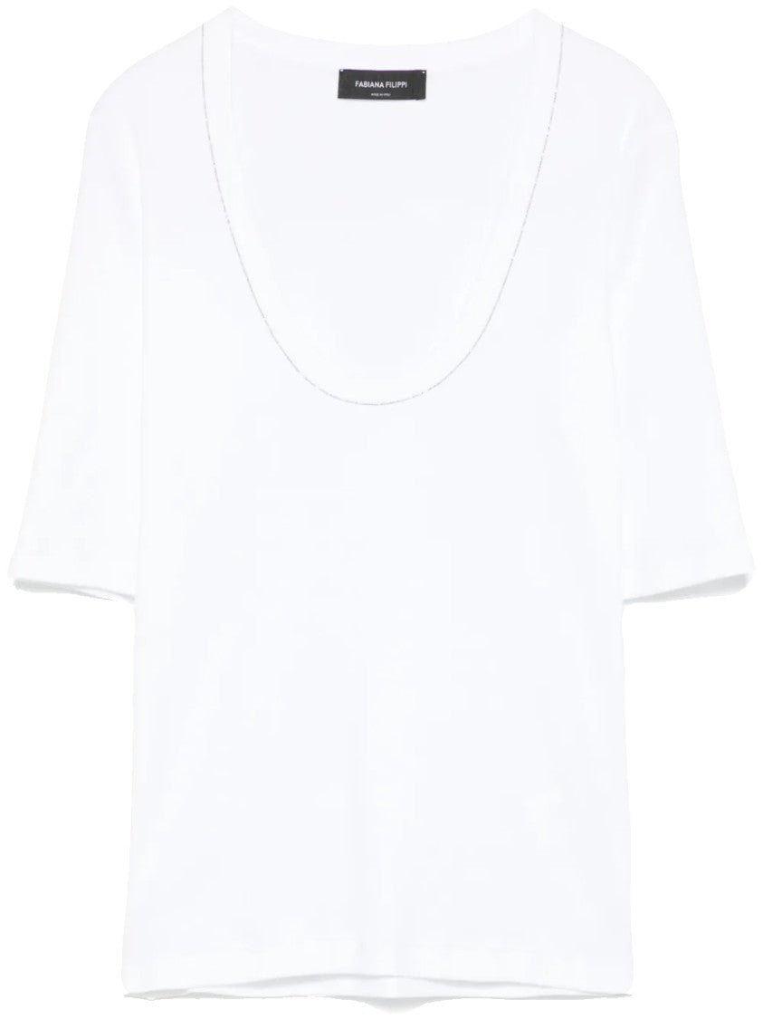 Fabiana Filippi Deep Scoop Neck Jersey T-Shirt