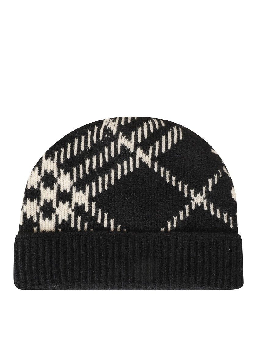 Burberry Knitted Beanie Hat With Classic Check Pattern
