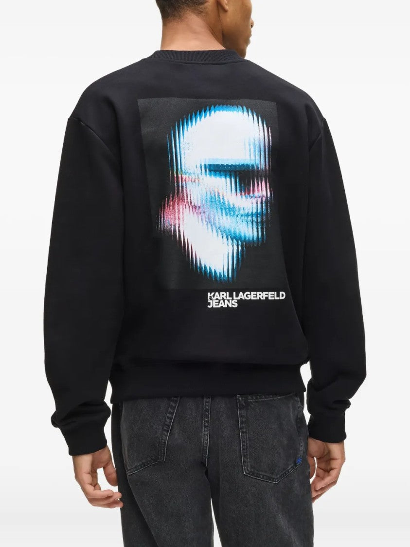 Karl Lagerfeld Crewneck Sweatshirt With Graphic Print And Ribbed Detail