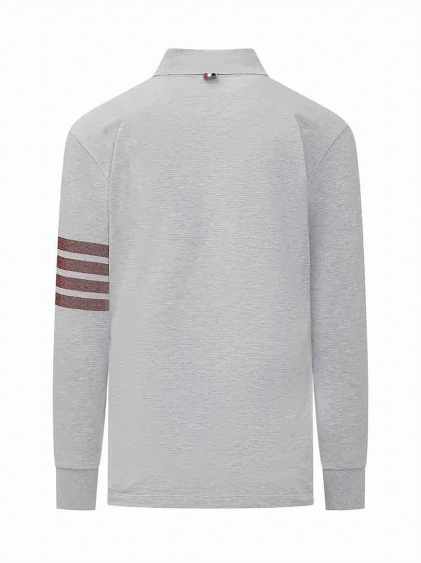 Thom Browne Long-Sleeve Polo Shirt With Four Stripe Detail