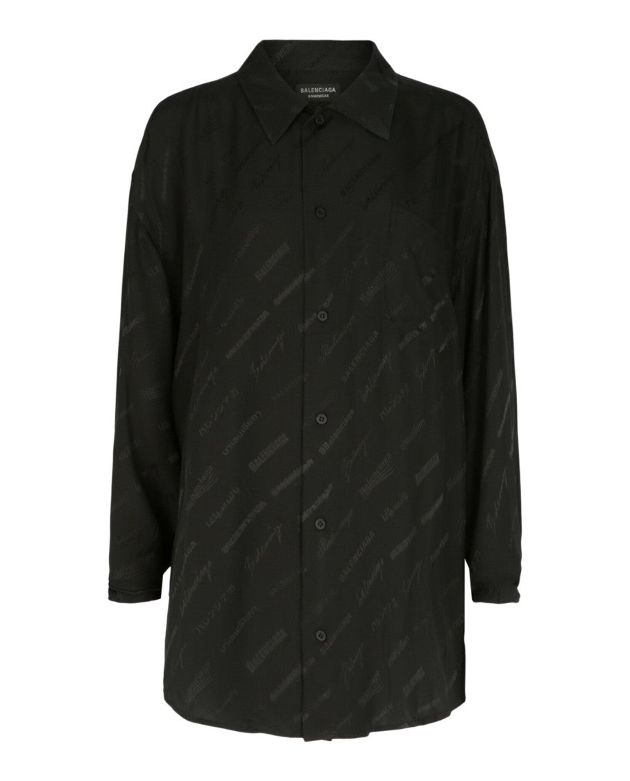 Balenciaga Oversized Silk Shirt With One-Tone Logomania Motif