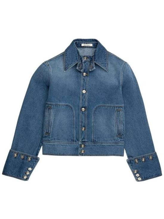 Wales Bonner Cropped Denim Jacket With Classic Collar