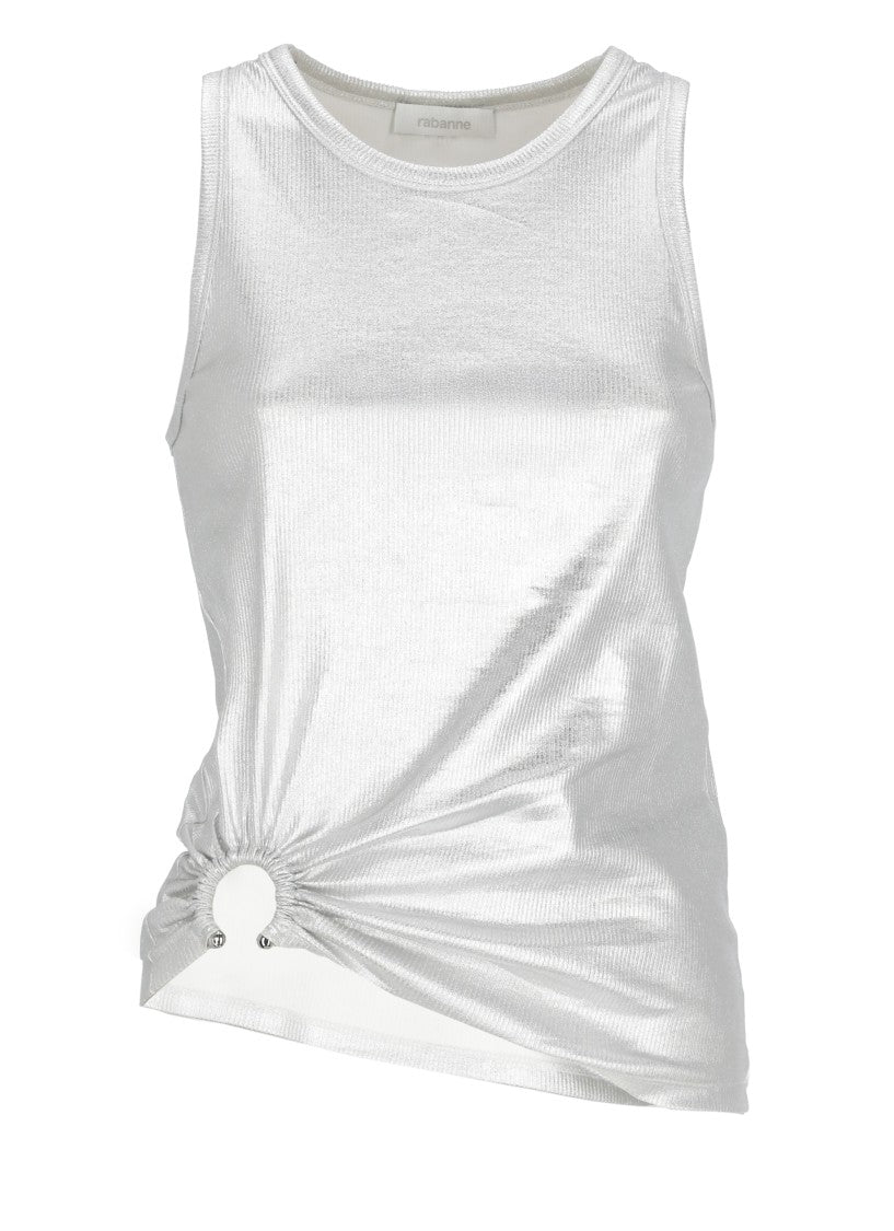 Rabanne Silver Metal Accent Cotton Tank Top
