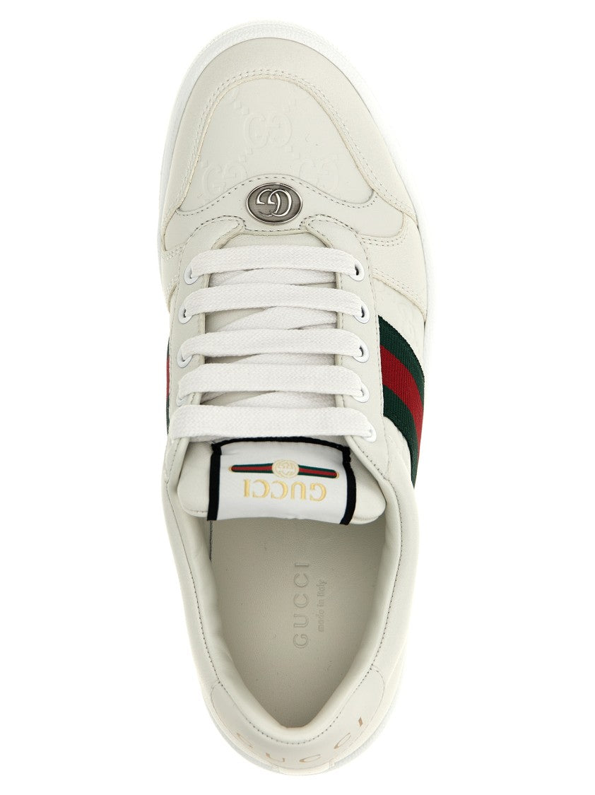 Gucci Lace-Up Low-Top Leather Sneakers With Web Ribbon Detail