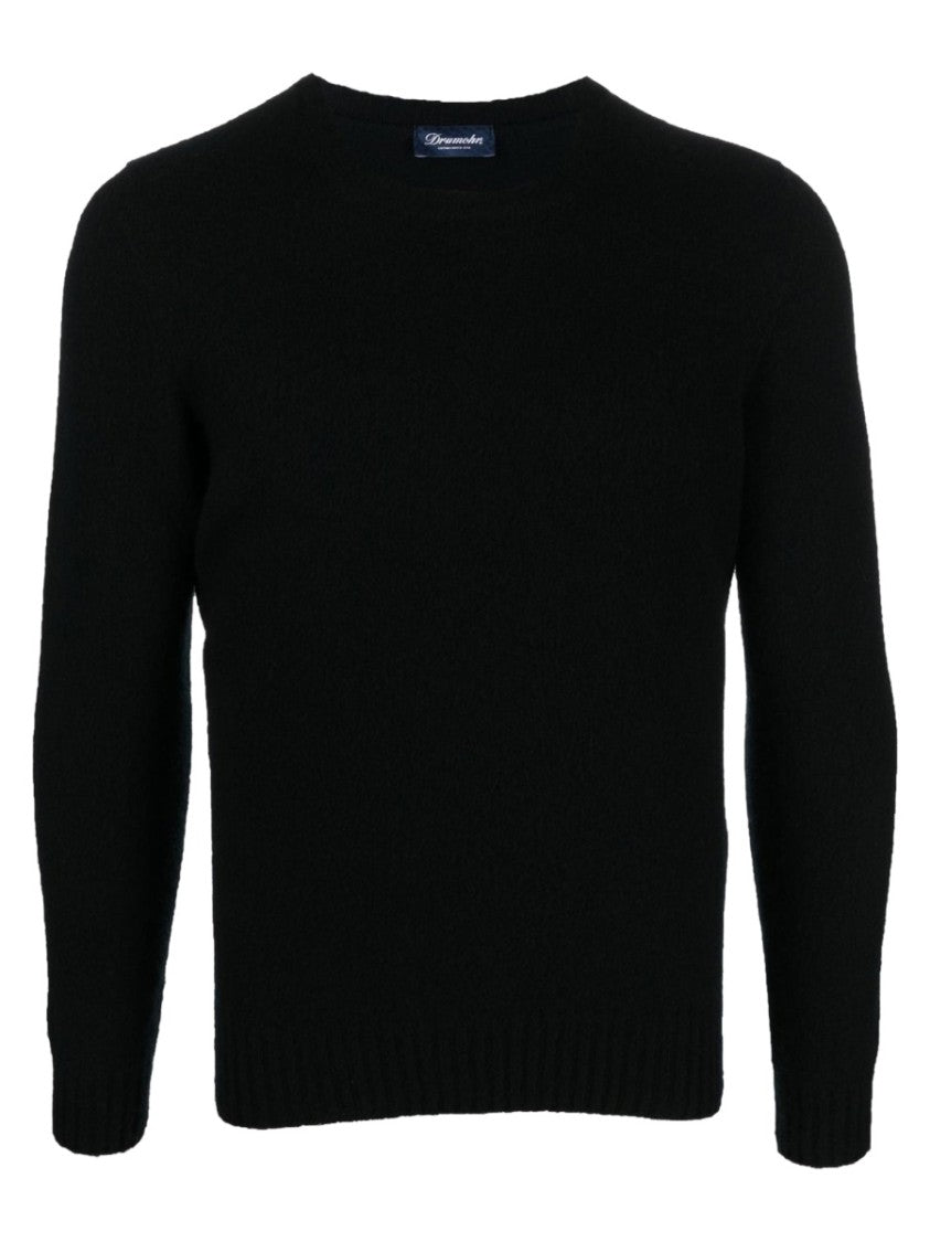 Drumohr Black Crewneck Textured Knit Sweater