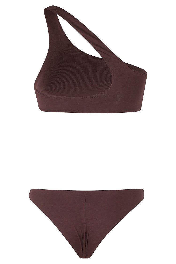 Federica Tosi Eggplant One-Shoulder Minimal-Cut Nylon Bikini