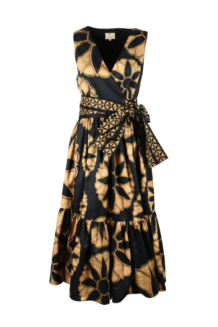 Twins Fantasy Long Wrap Dress - Black/Brown