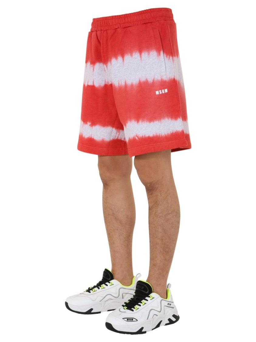 Msgm Relaxed Fit Red Tie-Dye Bermuda Shorts