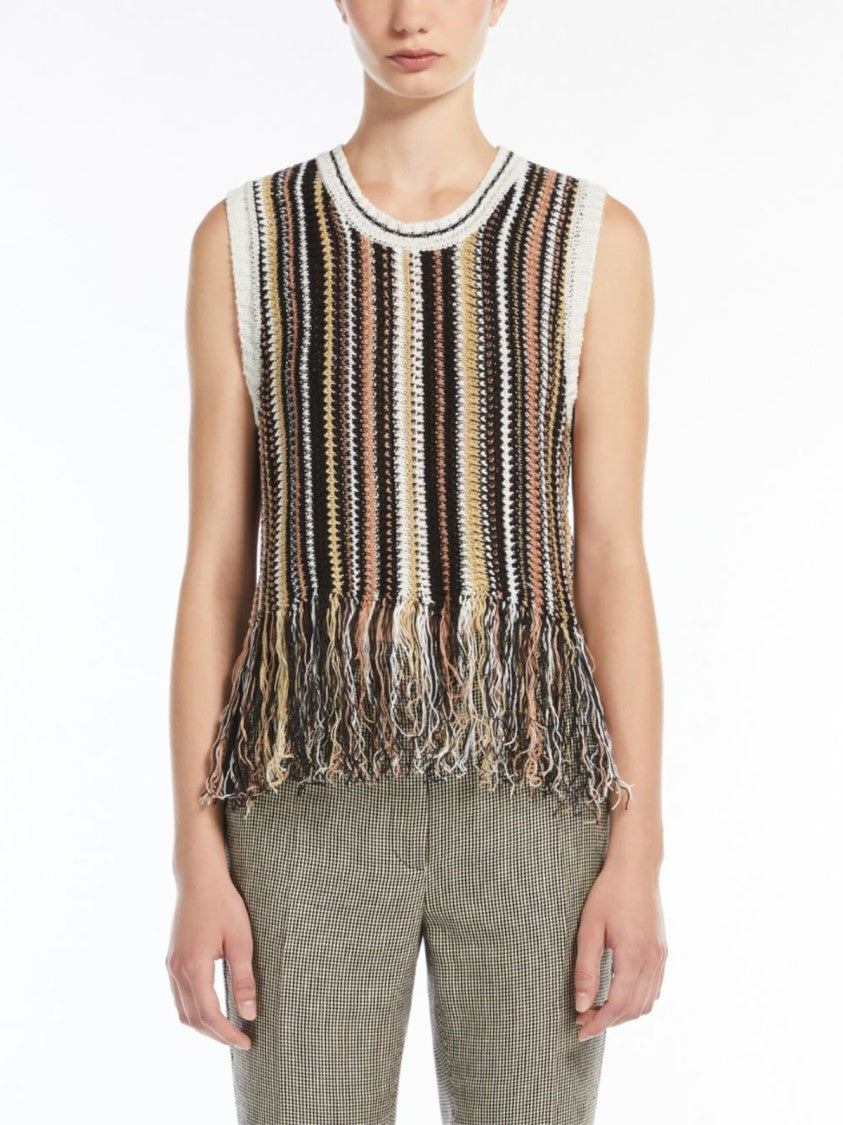 Max Mara Fringe Hem Linen Crochet Top