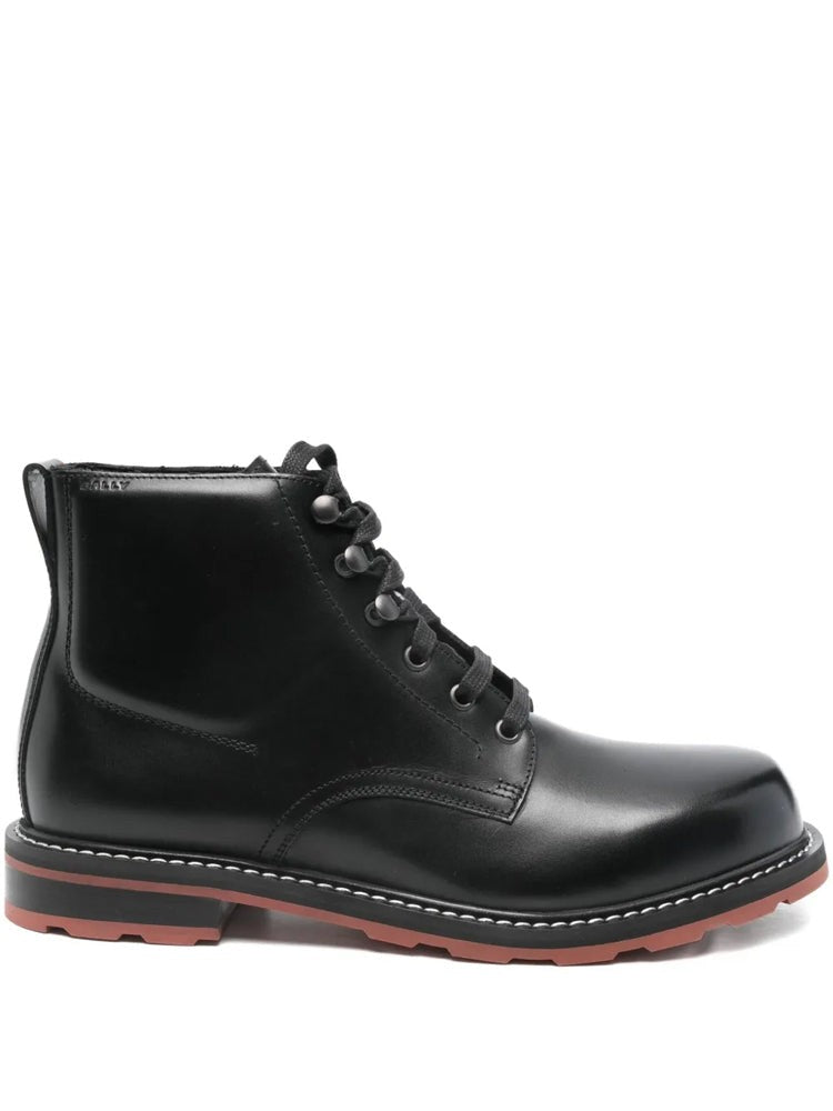 Bally Black Minimalist Lace-Up Leather Ankle Boots