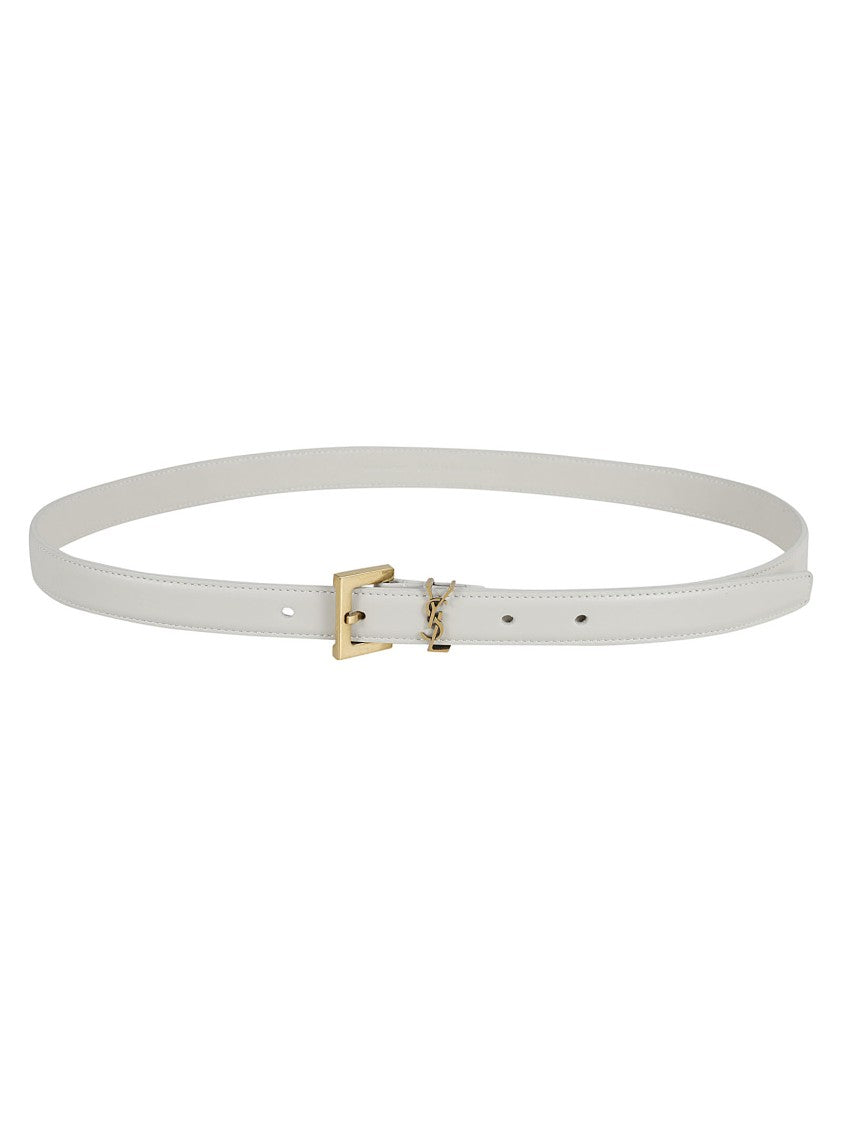 Saint Laurent Calfskin Belt With Polished Gold Buckle