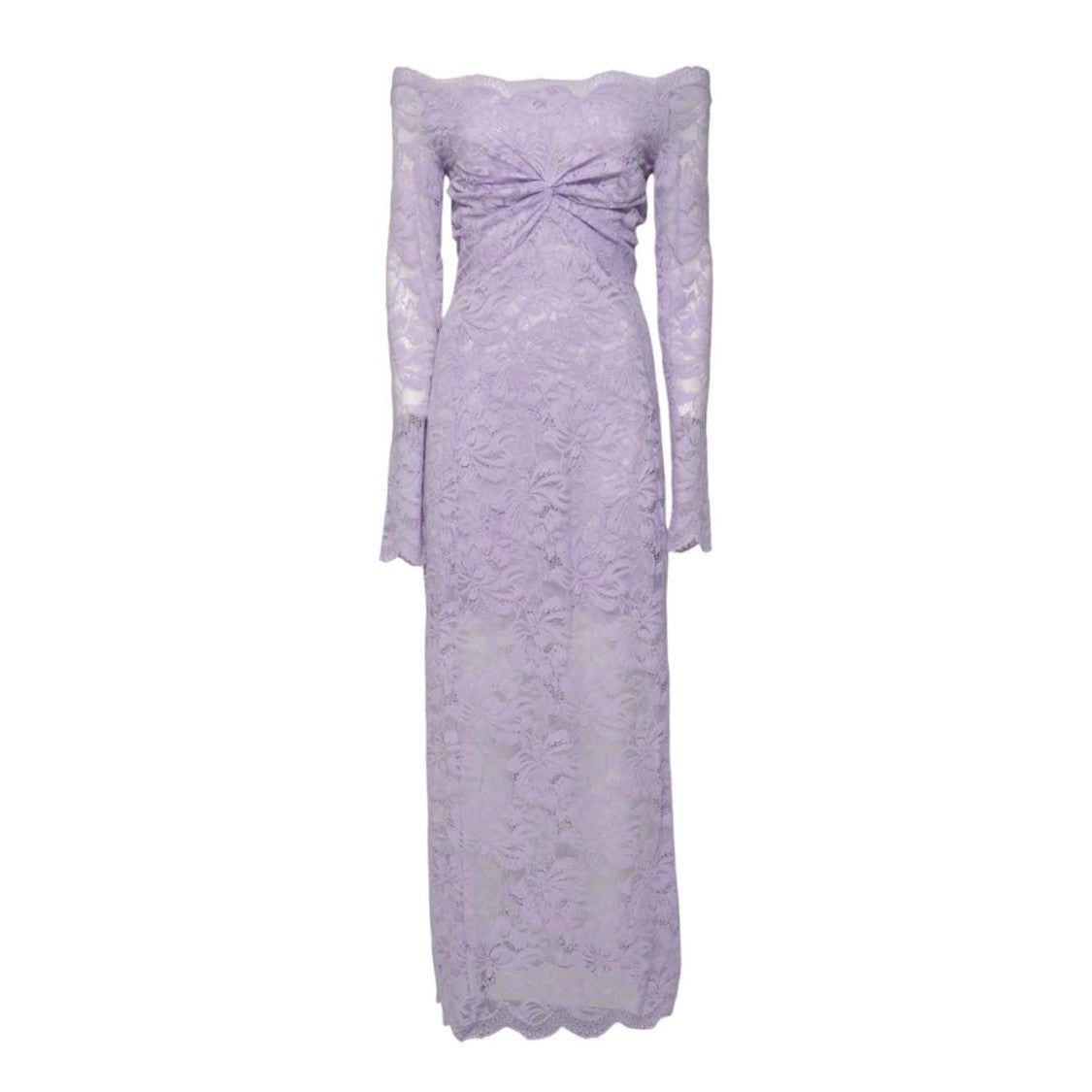 Rabanne Long Lilac Lace Dress Bardot Neckline