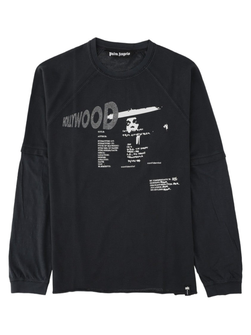 Palm Angels Charcoal Distressed Graphic Rainbow Long-Sleeve T-Shirt