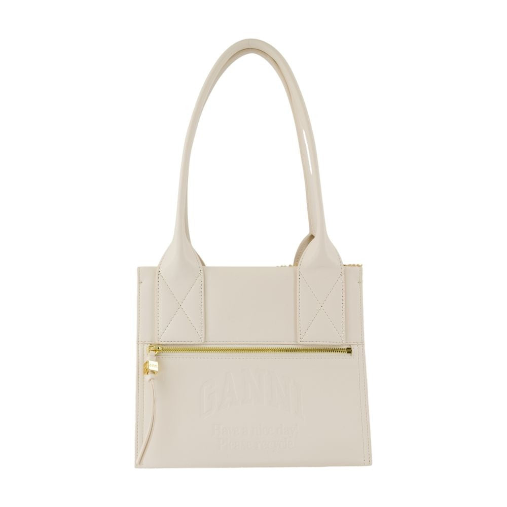 Ganni Easy Medium Shopper Bag - Raffia - White