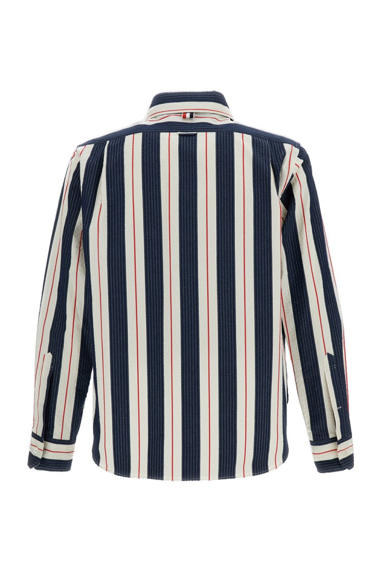 Thom Browne Seersucker Stripe Zip-Up Shirt