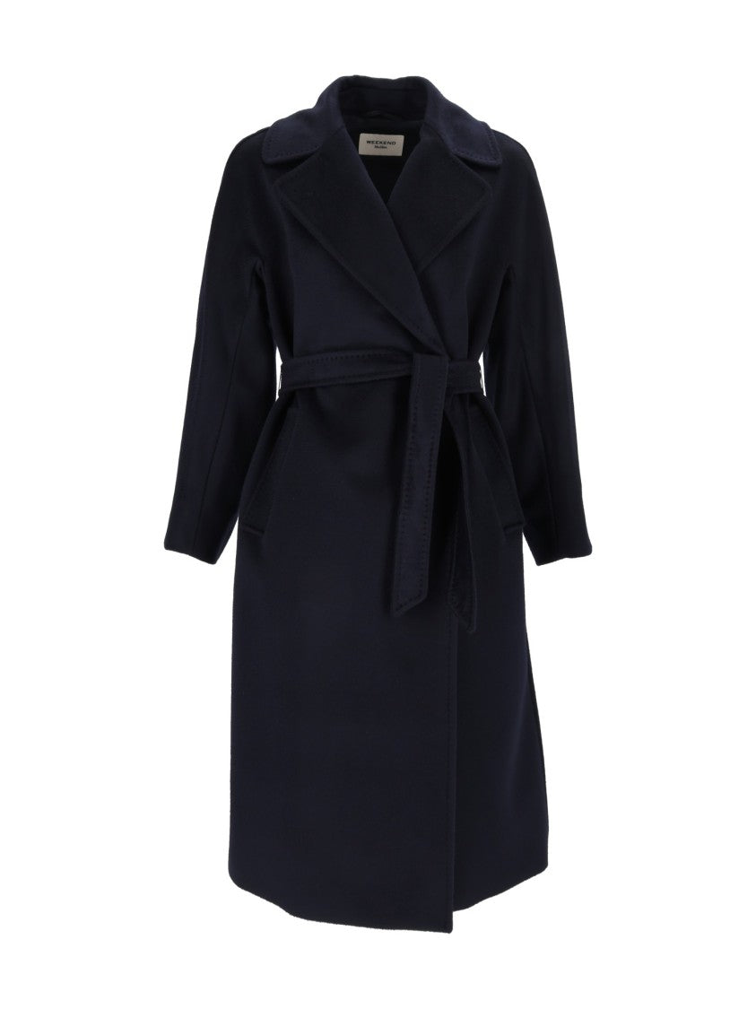 Max Mara Blue Resina Belted Wrap Coat