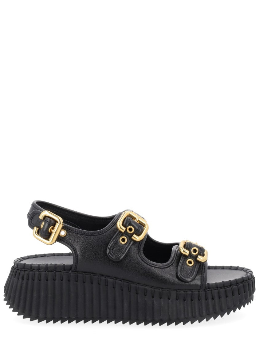 Chloé Nama Wedge Leather Sandals