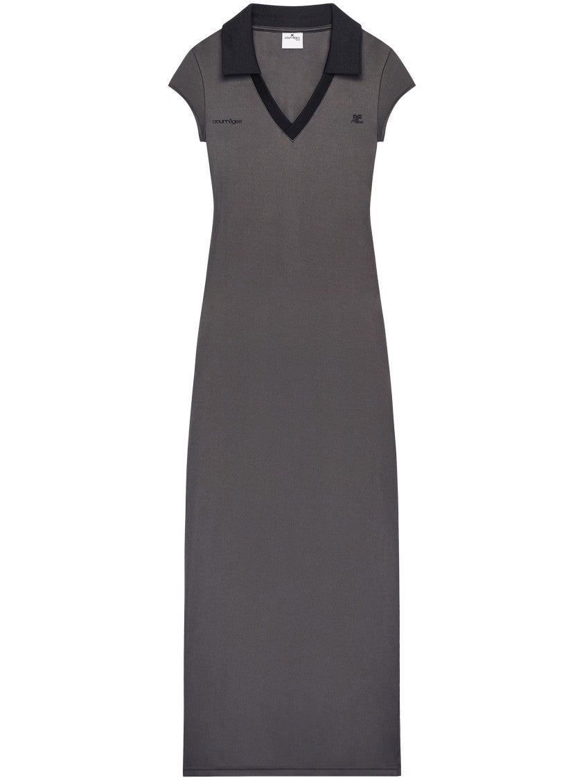Courrèges Grey Sports Polo Long Dress With Minimalist Silhouette