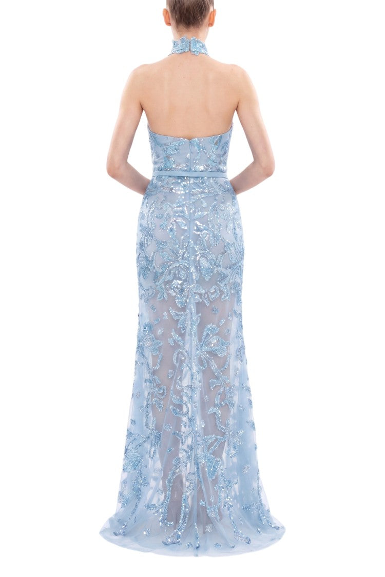 Saiid Kobeisy Halter Neck Embroidered Tulle Dress