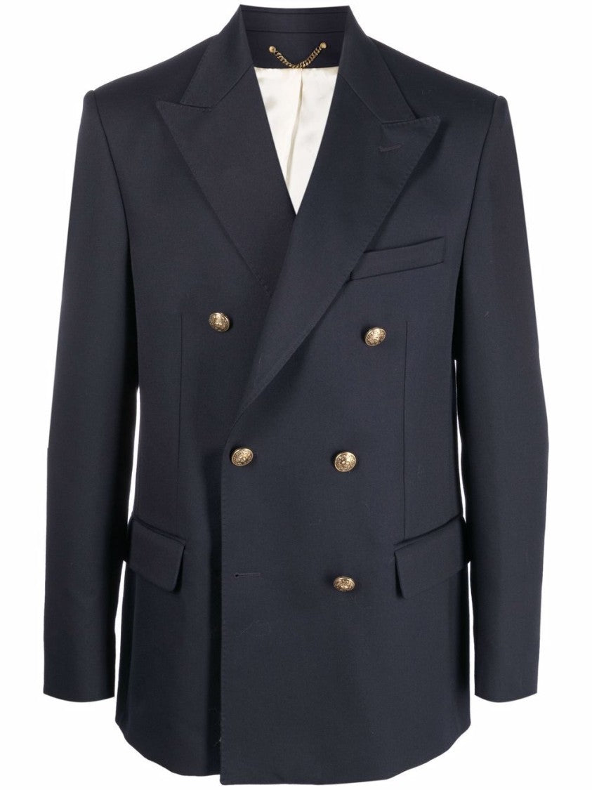 Golden Goose Navy Blue Peak Lapels Wool Blazer