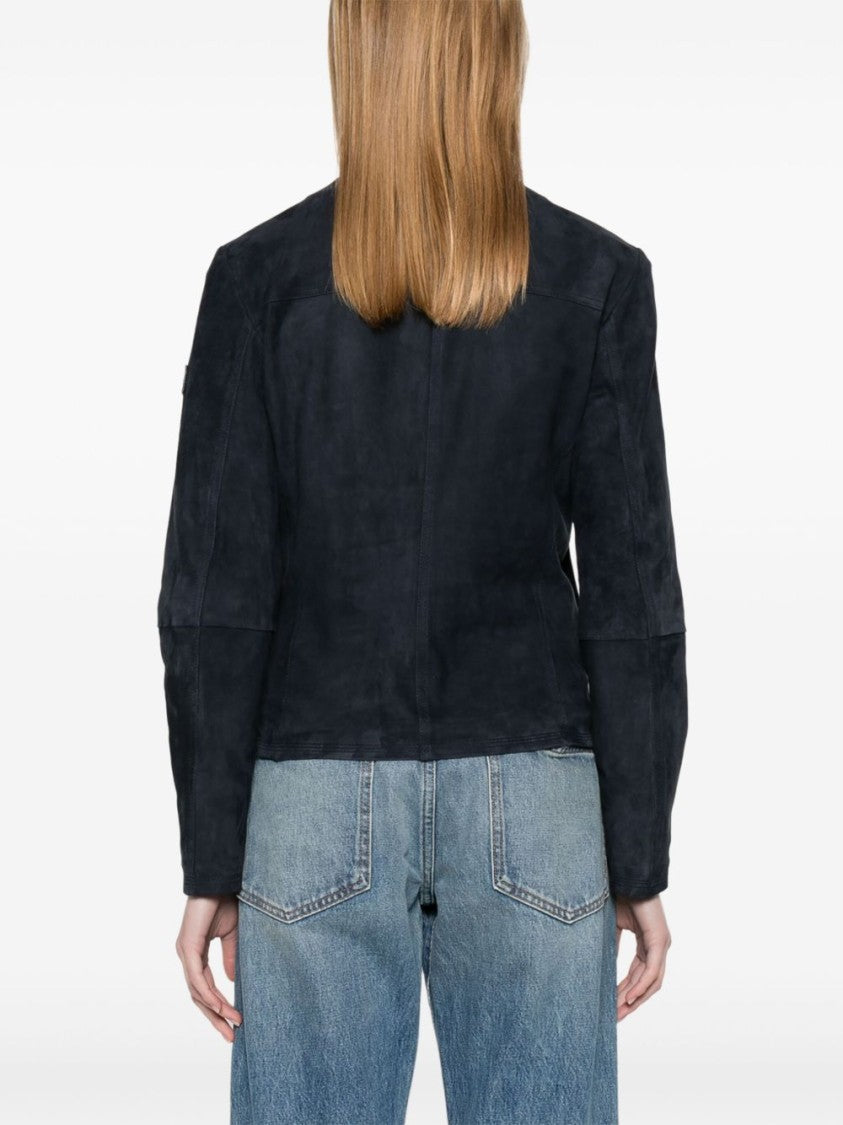 Peuterey Fitted Black Suede-Like Jacket With High Collar