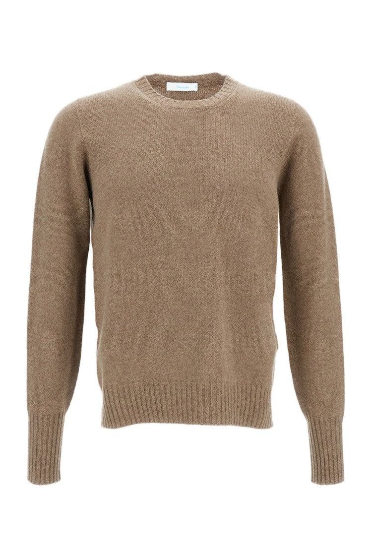 Drumohr Beige Raglan Sleeve Plain-Knit Wool Sweater