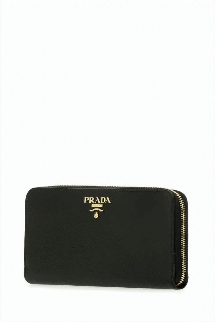 Prada Textured Black Leather Zip-Around Wallet