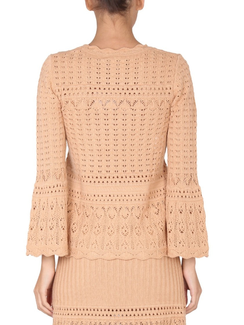 Boutique Moschino Intricate Knit Sweater With Flared Sleeves