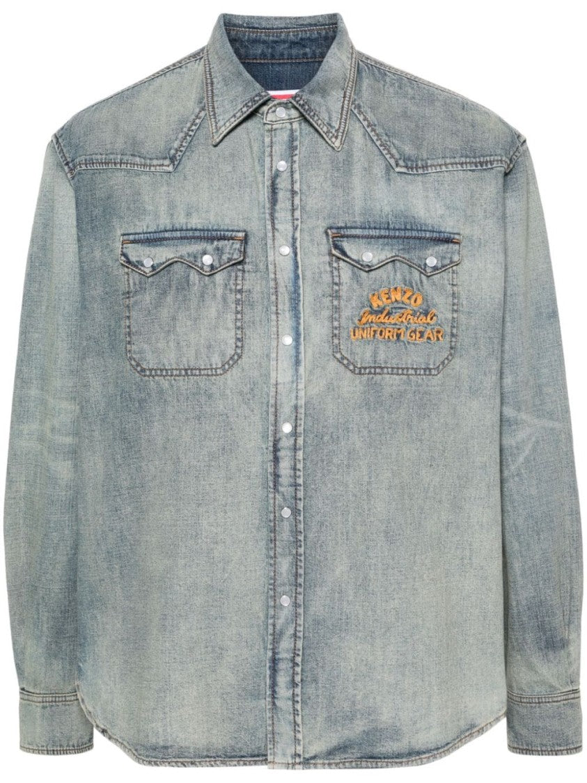 Kenzo Stonewashed Blue Denim Casual Shirt