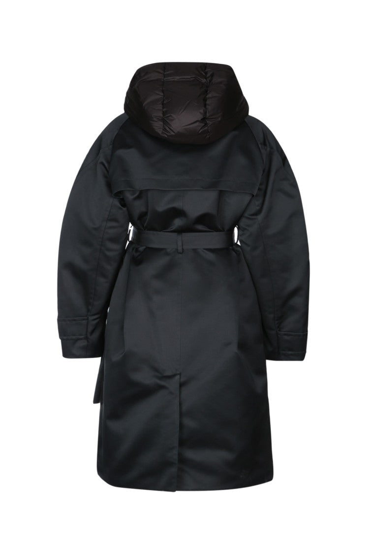 Add Double-Breasted Black Trench Coat With Tailored Waist