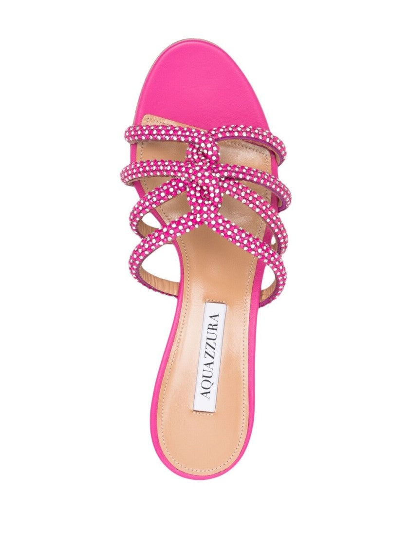 Aquazzura Crystal-Embellished Fuchsia Leather Mules