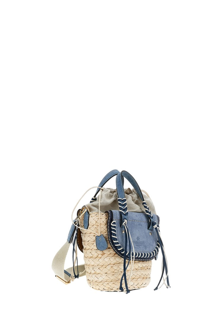 Cuba Lab Light Blue Habanera Raffia Suede Handbag