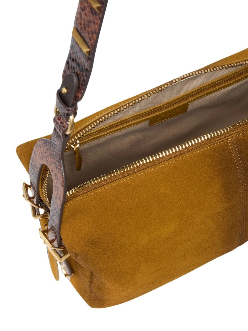 Pinko Mustard Yellow Suede Shoulder Bag