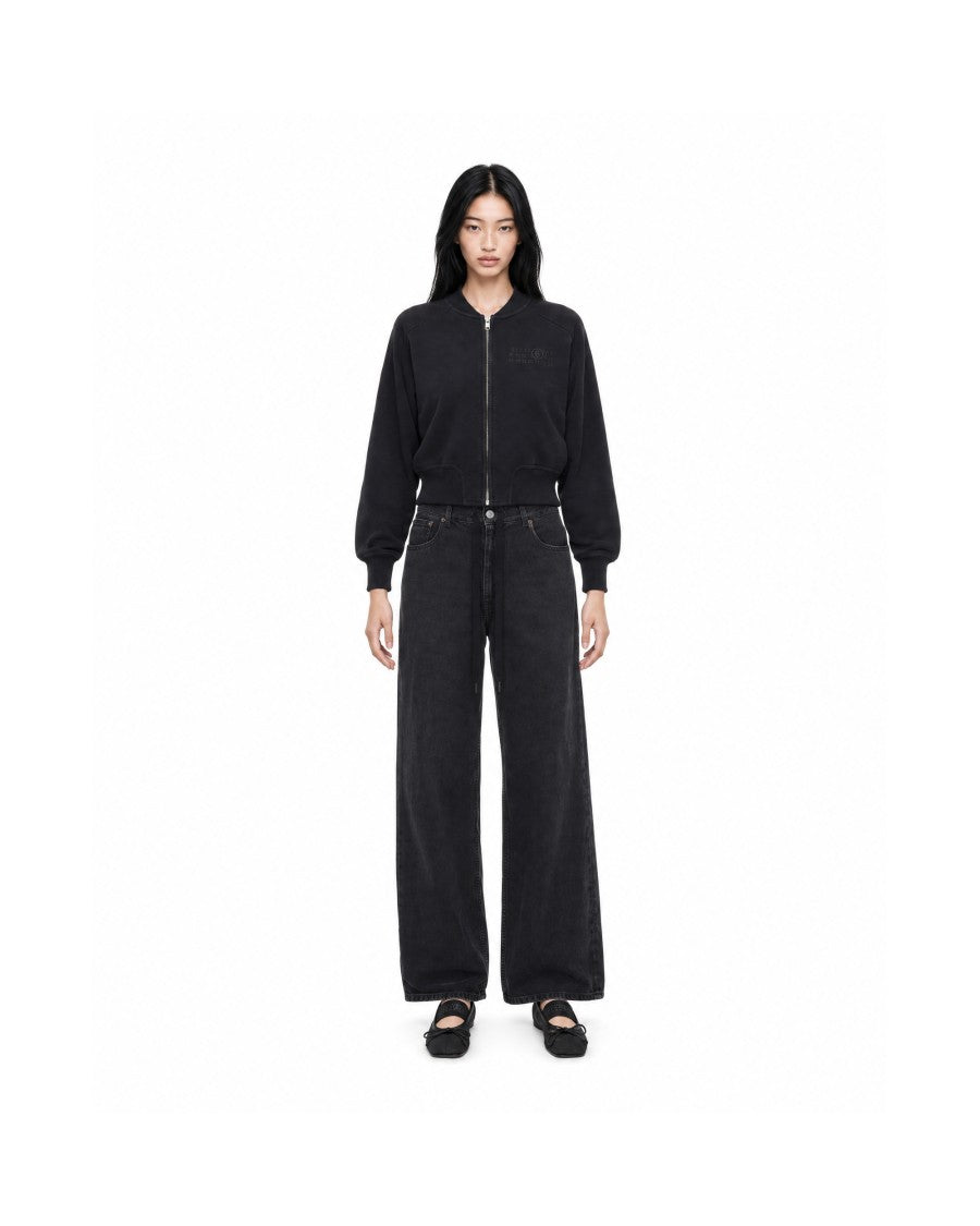 Mm6 By Maison Margiela Black Ribbed Fleece Zip Bomber Jacket