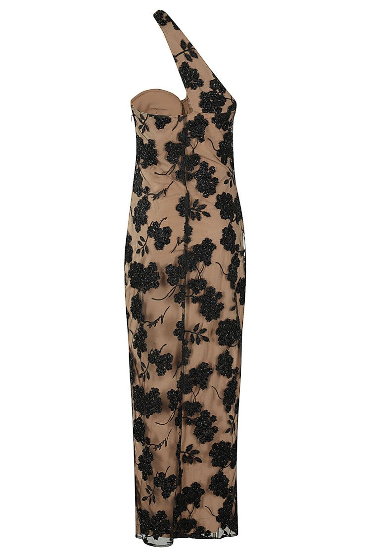 Rotate Flower Beads Midi Dress With One-Shoulder Design