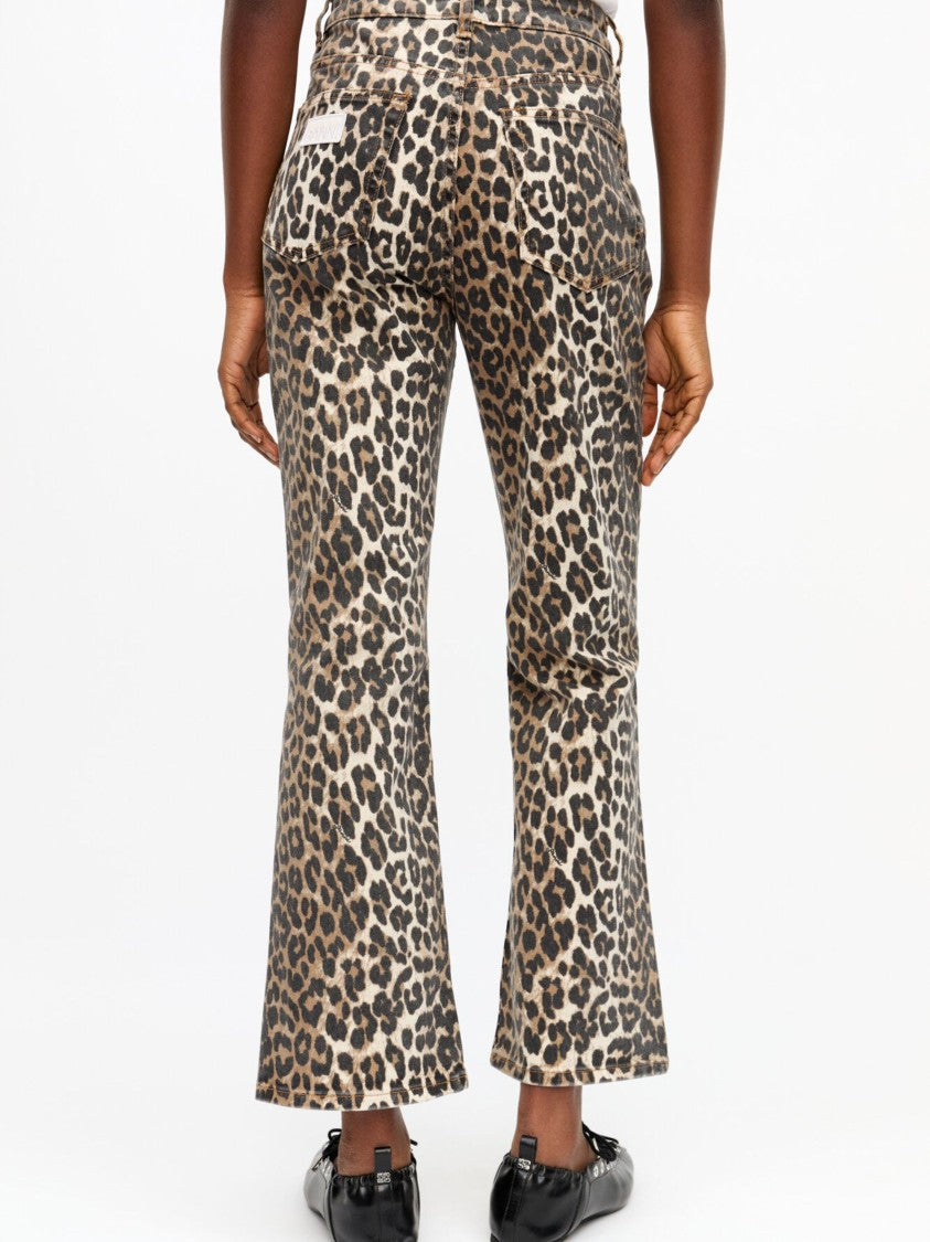 Ganni Multicolor Animal Print Cotton Crop Jeans