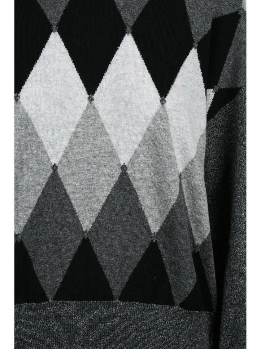 Ballantyne Classic Crew Neck Cashmere Sweater With Puff Sleeves And Argyle Pattern