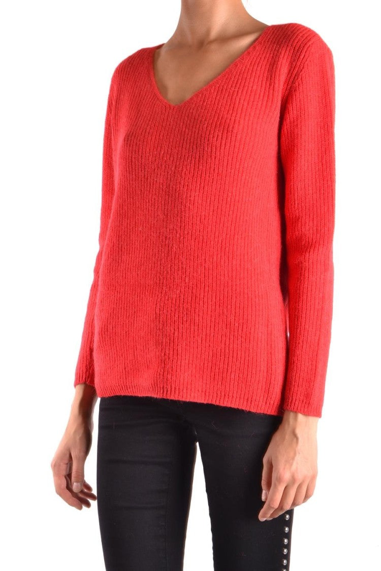 Ermanno Intricate Knit Red Sweater With Metallic Embellishments
